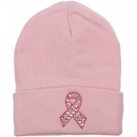 Skullies & Beanies Women's Pink Ribbon Soft Double Layer Knit Beanie Skull Hat Cap - Pink - CP12N4QVCMJ $11.70