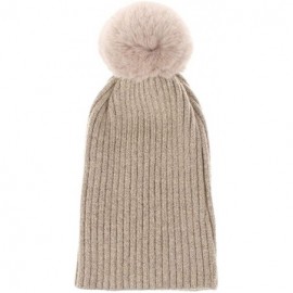 Skullies & Beanies Women Winter Knit-Beanie-Hats with Pom - Beige - CG18L5CNW5W $7.31