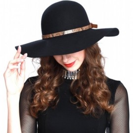Fedoras Women's Wide Brim 100% Wool Snakeskin Band Floppy Hat - Black - CT12MXX3CE3 $29.54