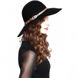 Fedoras Women's Wide Brim 100% Wool Snakeskin Band Floppy Hat - Black - CT12MXX3CE3 $29.54