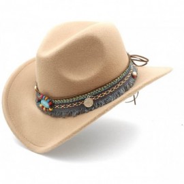 Cowboy Hats Fashion Women Men Western Cowboy Hat for Lady Tassel Felt Cowgirl Sombrero Caps - Khaki - CR18DAX735D $43.09