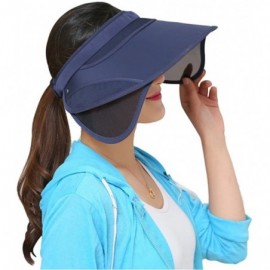 Visors Women's Beach Sun Visor Solid Wide Brim Summer Sun Hat with Retractable Visor - Navy - CS18CC2TTYH $12.77