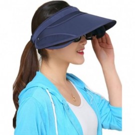 Visors Women's Beach Sun Visor Solid Wide Brim Summer Sun Hat with Retractable Visor - Navy - CS18CC2TTYH $12.77