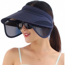 Visors Women's Beach Sun Visor Solid Wide Brim Summer Sun Hat with Retractable Visor - Navy - CS18CC2TTYH $12.77