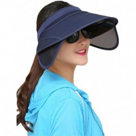 Visors Women's Beach Sun Visor Solid Wide Brim Summer Sun Hat with Retractable Visor - Navy - CS18CC2TTYH $12.77