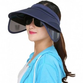 Visors Women's Beach Sun Visor Solid Wide Brim Summer Sun Hat with Retractable Visor - Navy - CS18CC2TTYH $12.77