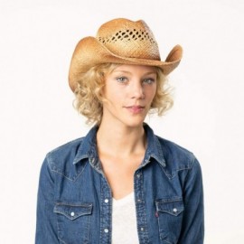 Baseball Caps Western Caramel Raffia Shapeable Straw Hat - CS183LG0UWY $41.16