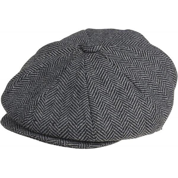 Newsboy Caps Men's 8 Piece 'Newsboy' Style Flat Cap Wool - Grey Herringbone - C11853K2NOY $41.85