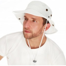 Sun Hats 100% Cotton Stone-Washed Safari Wide Brim Foldable Double-Sided Sun Boonie Bucket Hat - White - CM12EDOTLPZ $10.54