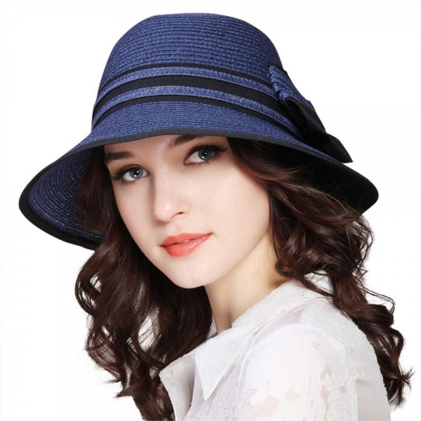 Sun Hats Fashion Classic Womens Foldable Sun Beach Straw Hats Accessories - 01blue - C2196IKLRYM $14.45