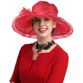 Sun Hats Women's Organza Kentucky Derby Church Fascinator Hat Wide Brim Summer Sun Hat for Bridal Tea Party Wedding - CT18TMX...