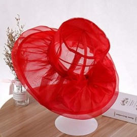 Sun Hats Women's Organza Kentucky Derby Church Fascinator Hat Wide Brim Summer Sun Hat for Bridal Tea Party Wedding - CT18TMX...