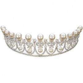 Headbands Luxury Silver Bridal Tiaras Pearls Rhinestone Crystal Wedding Crown(A1073) - CI185L4557T $40.97