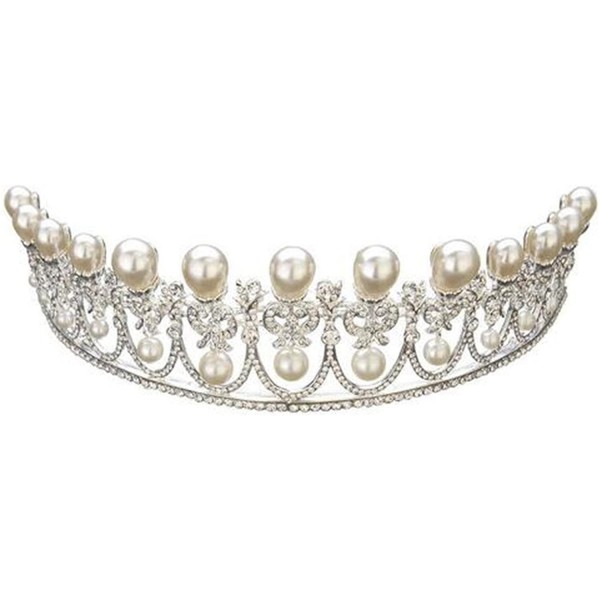 Headbands Luxury Silver Bridal Tiaras Pearls Rhinestone Crystal Wedding Crown(A1073) - CI185L4557T $40.97