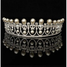 Headbands Luxury Silver Bridal Tiaras Pearls Rhinestone Crystal Wedding Crown(A1073) - CI185L4557T $40.97