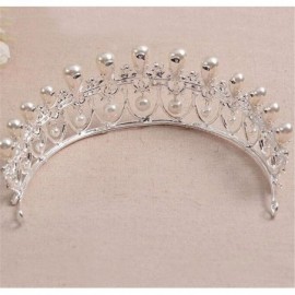 Headbands Luxury Silver Bridal Tiaras Pearls Rhinestone Crystal Wedding Crown(A1073) - CI185L4557T $40.97