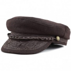 Newsboy Caps Winter Unisex Wool & Faux Leather Greek Fisherman Sailor Fiddler Driver Hat Flat Cap - Brown - CT126Z3XJ2D $16.56