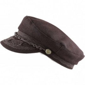 Newsboy Caps Winter Unisex Wool & Faux Leather Greek Fisherman Sailor Fiddler Driver Hat Flat Cap - Brown - CT126Z3XJ2D $16.56