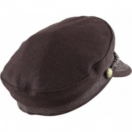 Newsboy Caps Winter Unisex Wool & Faux Leather Greek Fisherman Sailor Fiddler Driver Hat Flat Cap - Brown - CT126Z3XJ2D $16.56