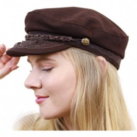 Newsboy Caps Winter Unisex Wool & Faux Leather Greek Fisherman Sailor Fiddler Driver Hat Flat Cap - Brown - CT126Z3XJ2D $16.56