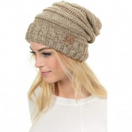 Skullies & Beanies Hat-100 Oversized Baggy Slouch Thick Warm Cap Hat Skully Cable Knit Beanie - Taupe Mix - C918XHKGCAD $7.43
