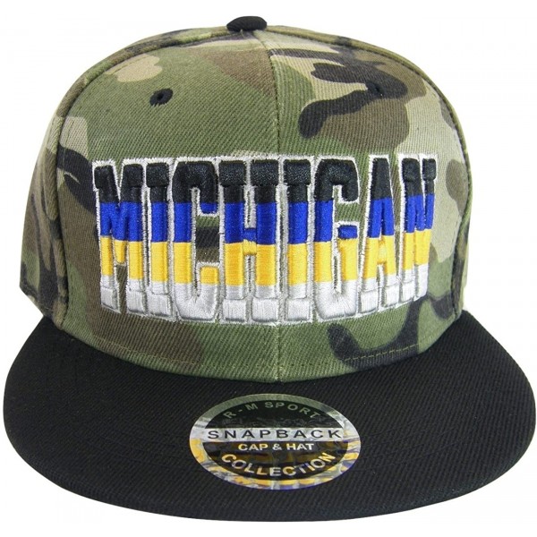 Baseball Caps Michigan 4-Color Script Men's Adjustable Snapback Baseball Caps - Camouflage/Black - C117YGN2RET $13.46