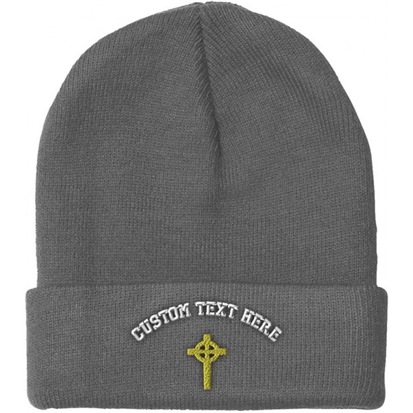 Skullies & Beanies Custom Beanie for Men & Women Celtic Cross A Embroidery Acrylic Skull Cap Hat - Light Grey - CD18ZS3Z0GO $...