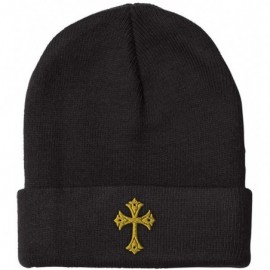 Skullies & Beanies Custom Beanie for Men & Women Gold Roman Catholic Cross Embroidery Skull Cap Hat - Black - C018ZS3LI3M $10.73