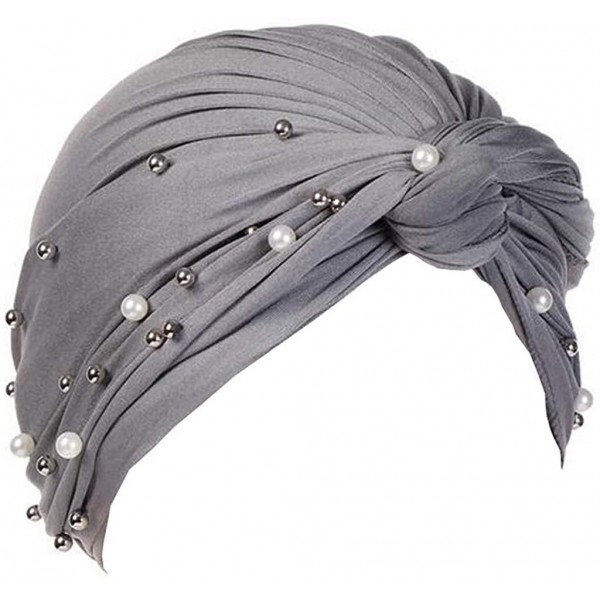 Balaclavas Women Muslim Turban Pearl Hat Bonnet Hijab Headscarf Islamic Chemo Cap - Gray - C418RZXHWON $9.01