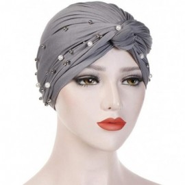 Balaclavas Women Muslim Turban Pearl Hat Bonnet Hijab Headscarf Islamic Chemo Cap - Gray - C418RZXHWON $9.01