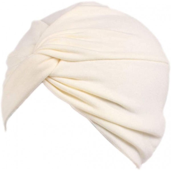 Skullies & Beanies Women's Sleep Soft Turban Pre Tied Cotton India Chemo Cap Beanie Turban Headwear - Milk White1 - CL198GA0O...