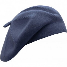 Berets French Beret Hat-Reversible Solid Color Cashmere Beret Cap for Womens Girls Lady Adults - Denim Blue1 - CZ192A7YHXN $1...