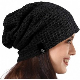 Berets Women's Knit Slouchy Beanie Baggy Skull Cap Turban Winter Summer Beret Hat - Solid Black - CG18W6LXEAO $10.14