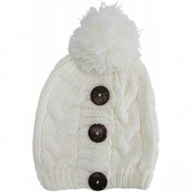 Skullies & Beanies Ivory Cable Knit Slouchy Beanie Hat with Button Trim - CQ128O8P4VB $11.88