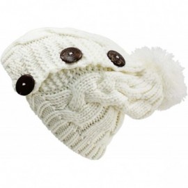 Skullies & Beanies Ivory Cable Knit Slouchy Beanie Hat with Button Trim - CQ128O8P4VB $11.88