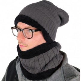 Skullies & Beanies Mens Slouchy Beanie Knit Winter hat Neck Warmer Scarf Set - Charcoal - CV185QEWOUA $24.25