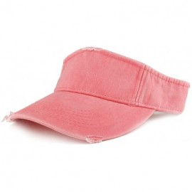 Visors Frayed Pigment Dyed Garment Washed Distressed Adjustable Visor Cap - Coral - CO186OTOLR0 $12.59