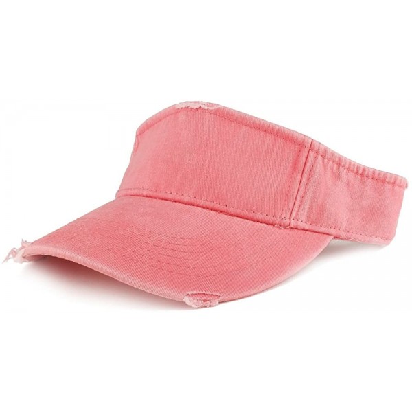 Visors Frayed Pigment Dyed Garment Washed Distressed Adjustable Visor Cap - Coral - CO186OTOLR0 $12.59