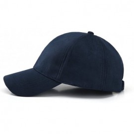 Baseball Caps Unisex Faux Suede Baseball Cap Adjustable Plain Dad Hat for Women Men - Navy Blue - CZ12EL6250N $11.61