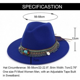 Fedoras Men Women Vintage Felt Fedora Hat Wide Brim Panama Hats with Buckle - Royal Blue - CQ18SWIX53Q $11.24