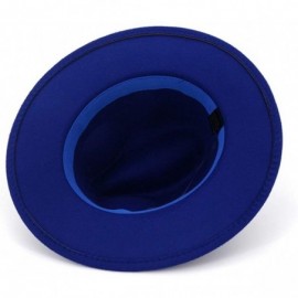 Fedoras Men Women Vintage Felt Fedora Hat Wide Brim Panama Hats with Buckle - Royal Blue - CQ18SWIX53Q $11.24