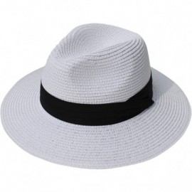 Sun Hats Womens UPF50 Foldable Summer Straw Hat Wide Brim Fedora Sun Beach hat - White - C3189UAEMC6 $35.95