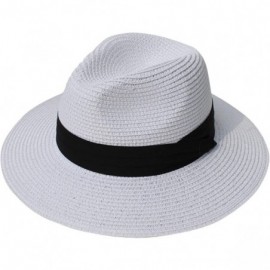 Sun Hats Womens UPF50 Foldable Summer Straw Hat Wide Brim Fedora Sun Beach hat - White - C3189UAEMC6 $20.72