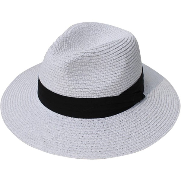 Sun Hats Womens UPF50 Foldable Summer Straw Hat Wide Brim Fedora Sun Beach hat - White - C3189UAEMC6 $32.56
