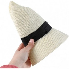 Sun Hats Womens UPF50 Foldable Summer Straw Hat Wide Brim Fedora Sun Beach hat - White - C3189UAEMC6 $20.72