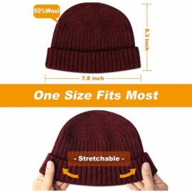 Skullies & Beanies Wool Knit Trawler Beanie Hat- Short Fisherman Skullcap Knit Cuff Beanie Cap for Men/Women Daily Wearing - ...