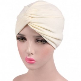 Skullies & Beanies Women's Sleep Soft Turban Pre Tied Cotton India Chemo Cap Beanie Turban Headwear - Milk White1 - CL198GA0O...
