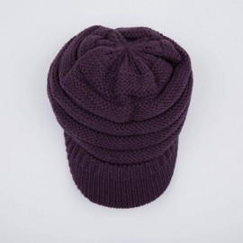 Skullies & Beanies Hatsandscarf Exclusives Women's Ribbed Knit Hat with Brim (YJ-131) - Dk Purple With Ponytail Holder - C818...