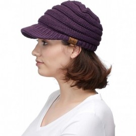 Skullies & Beanies Hatsandscarf Exclusives Women's Ribbed Knit Hat with Brim (YJ-131) - Dk Purple With Ponytail Holder - C818...