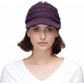 Skullies & Beanies Hatsandscarf Exclusives Women's Ribbed Knit Hat with Brim (YJ-131) - Dk Purple With Ponytail Holder - C818...